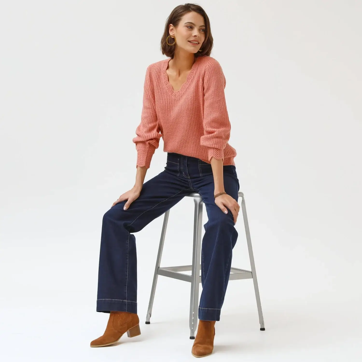 Široké džínsy s vysokým pásom